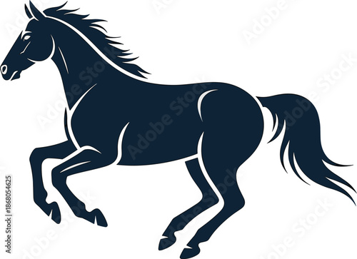 Elegant dark horse galloping vector illustration on light background powerful animal running free equine silhouette design for equestrian sports logo or mustang car emblem creative business marketing