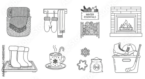 Winter essentials and activities illustration