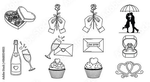 Romantic symbols and celebrations illustration