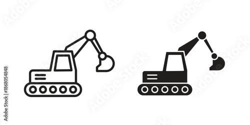 Excavator icons. Line Art Style Design Isolated On White