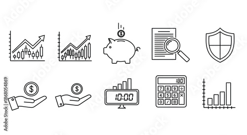 Financial planning and security icons illustration