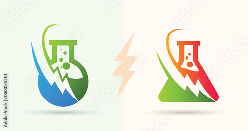 Laboratory flask lightning power bolt logo science energy technology chemistry research brand icon


