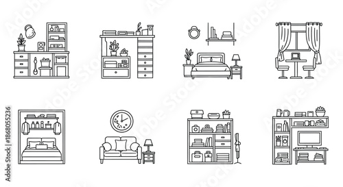 Minimalist room designs with essential furniture illustration