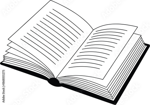 Open book with blank pages for writing reading or studying in minimalist line art style vector illustration for education literature storytelling creative writing marketing materials book covers and p
