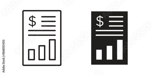 Financial report icons. Line Art Style Design Isolated On White