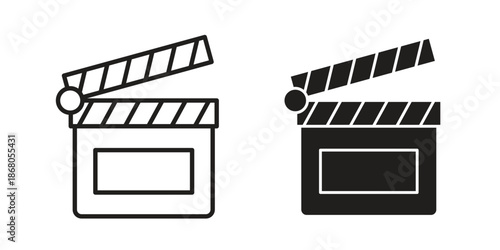 Film clapperboard icons. Line Art Style Design Isolated On White