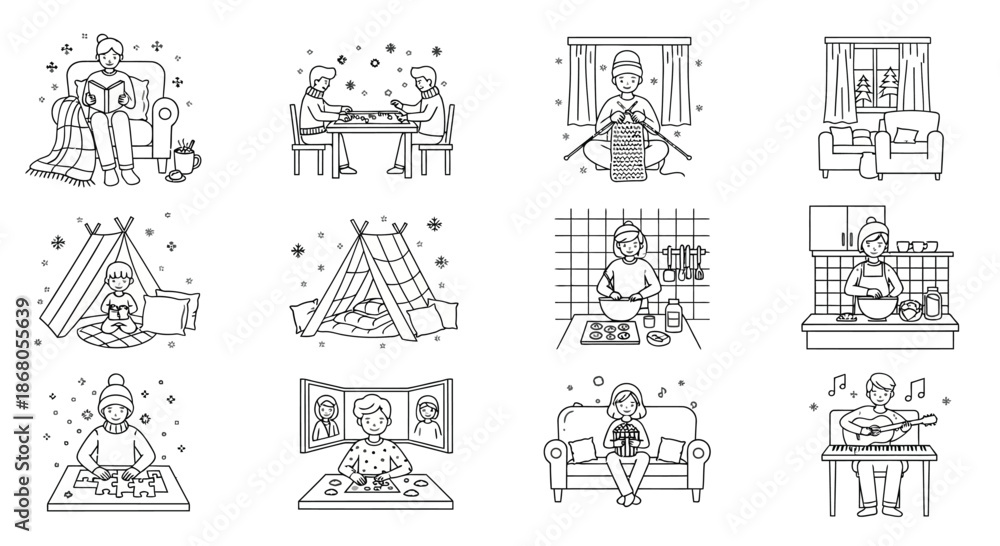 Fototapeta premium Illustrations of various indoor activities illustration