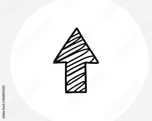 Hand Drawn Arrow Pointing Up Directional Sign Doodle Style Graphic Element Black and White Illustration for Website Design Presentation Infographics User Interface Navigation Symbol Growth Concept wit
