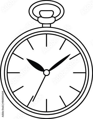 Classic black line art pocket watch illustration showing time passing in minimalist design for historical presentations or retro themed website graphic element depicting urgency deadlines schedules co