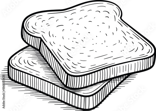 Two Slices of White Bread Stacked Breakfast Food Illustration Fresh Baked Homemade Toast Loaf for Healthy Eating Lifestyle Nutrition Diet Culinary Arts Bakery Recipe Book or Restaurant Menu Design Gra