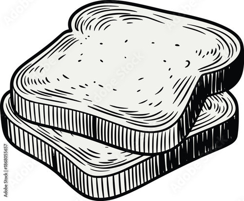 Hand-drawn stack of sliced bread illustration for bakery promotions and culinary arts projects fresh baked toast slices drawing for breakfast menu designs and food blog graphics vintage style kitchen