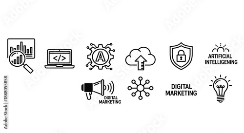 Digital marketing and artificial intelligence integration illustration