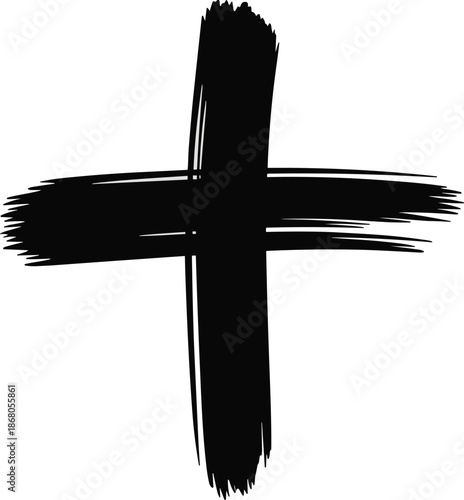 Hand Painted Plus Sign Brush Stroke Texture Graphic Resource Isolated on White Background Addition Symbol Artistic Design Element for Creative Projects Medical Healthcare Mathematics Education Concept