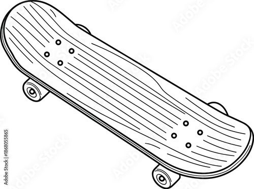 Skateboard illustration on white background showing deck and wheels for freestyle skateboarding and trick riding youth culture and extreme sports design element for skateboard company marketing and on