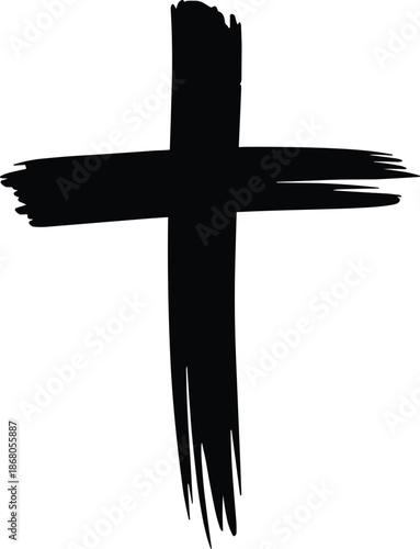 Abstract black Christian cross illustration in minimalist style for religious graphic designs and faith based projects symbol of Christianity and Jesus Christ sacrifice for church branding and spiritu