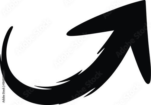 Curved black arrow pointing upwards direction vector illustration for navigation interface design element infographic presentation website icon graphic resource creative project ui ux direction concep