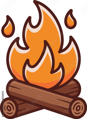 Cartoon campfire burning brightly with wooden logs and flickering flames animated illustration for camping adventure outdoor recreation summer vacation travel blog or website design element vector gra