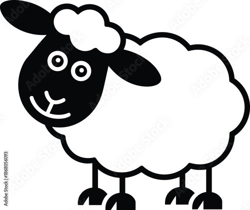 Cartoon Sheep Graphic Illustration of Farm Animal with Wooly Coat Symbolizing Innocence and Playfulness in Minimalist Black and White Design for Children's Book Illustrations or Farm Themed Educationa