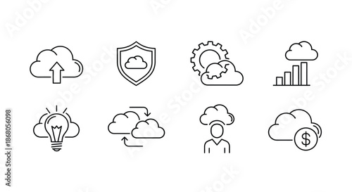 Cloud computing icons representing various services illustration