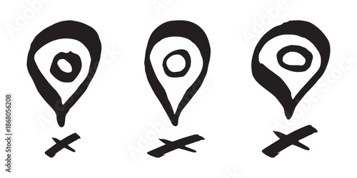 Set of hand drawn map pin Map marker pointer sign GPS and mapping tools Location pin symbol Pinpoint clipart in doodle style Single element for web, design