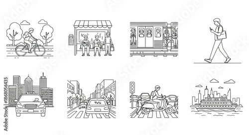 Urban transportation and daily life illustration