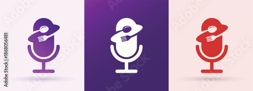 Microphone spoon fork food podcast logo restaurant review audio media channel branding

