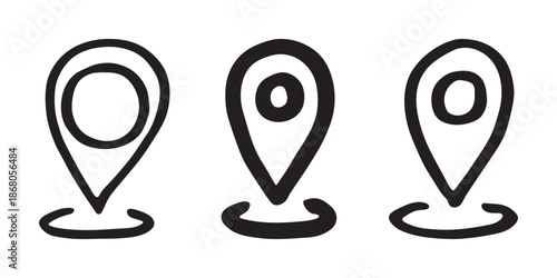 Set of hand drawn map pin Map marker pointer sign GPS and mapping tools Location pin symbol Pinpoint clipart in doodle style Single element for web, design