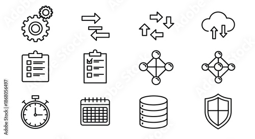 Project management and data security icons illustration