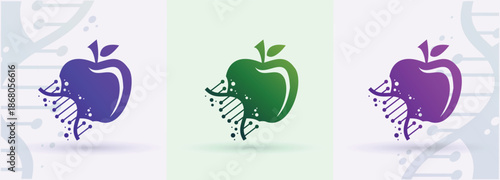 DNA helix with apple logo healthy organic fruit nutrition wellness science icon

