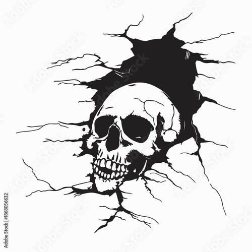 Cracked Desert Skull Image Vector Isolated on White Background