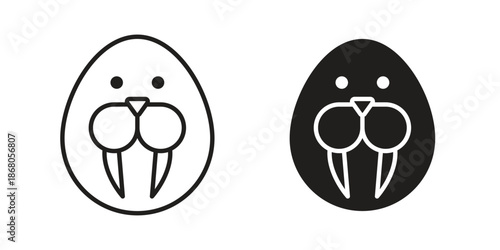 Walrus icon doodle set. editable outline stroke vector eps