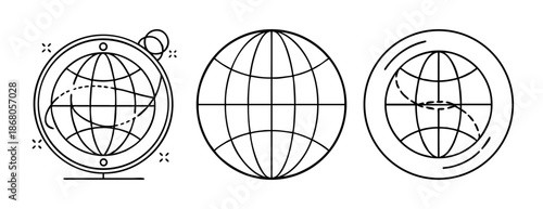 Global network, communication, and connectivity line art icon