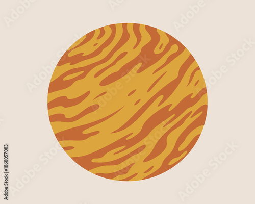 Abstract planet with yellow surface and flowing brown streams sunlike celestial body in space illustration for graphic design projects astronomy themed presentations modern backgrounds and minimalist