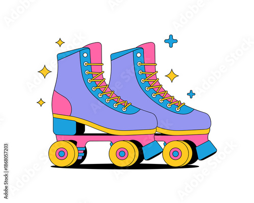 Retro roller skates illustration with vibrant colors and stars for recreational activity and vintage style in modern design vector graphic for print media and nostalgic themed designs roller rink fun