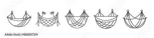 Set of line art hammock icons for relaxation and leisure design