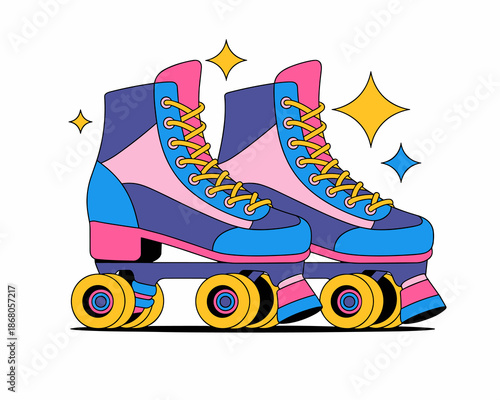 Retro roller skates with colorful vintage design for recreational skating illustration fun lifestyle activity and active sports equipment rollerblading concept for 70s inspired fashion graphic design