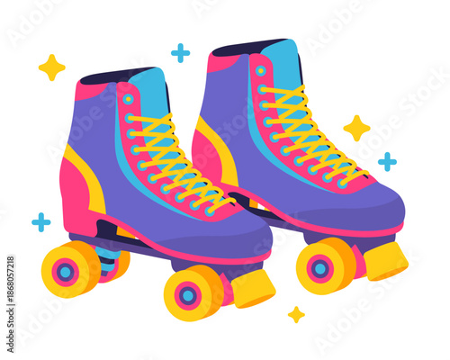 Retro Roller Skates Illustration with Vibrant Colors for Summer Fun and Nostalgic Vibes Classic Quad Skates Design for Recreational Activities and Vintage Style Illustration for Creative Projects and