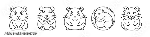 Cute hamster characters outline illustration vector set for kids