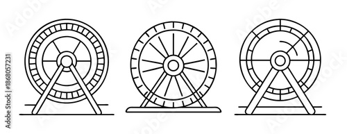 Hamster wheel icon set outline. exercise pet running symbol.