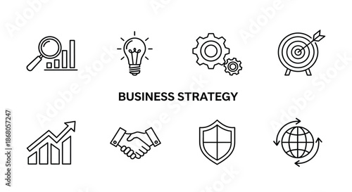 Business strategy icons representing planning and execution illustration