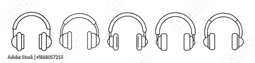 Collection of diverse line art headphone icons for sound media