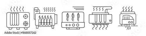 Heating systems and climate control appliances vector icon set