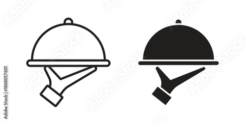 Hand holding tray icons. Line Art Style Design Isolated On White