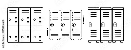 Line art illustration of school and gym storage lockers icon