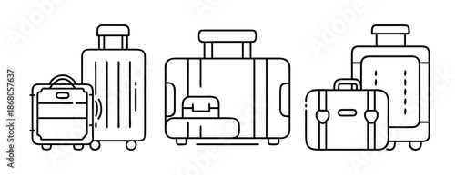 Various travel luggage and suitcases in line art style vector