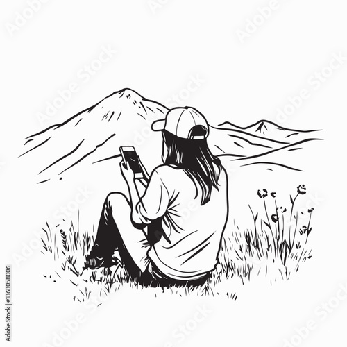 Tourist Woman Taking Phone image vector isolated on white background