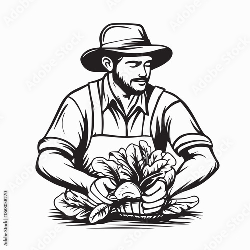 Farmer Working In The Garden Gardening And Farming Vector