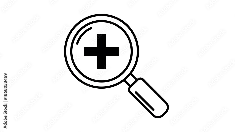 Fototapeta premium Medical Search Icon with Plus Symbol