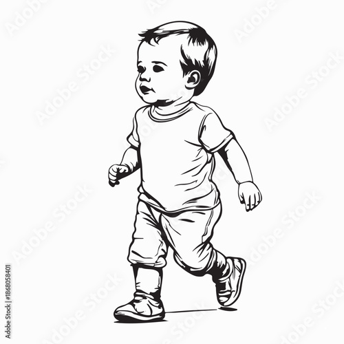 Baby Walking Images Vector. Baby Learn Walk Stock Illustration.