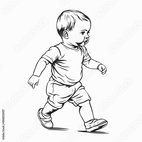 Baby Walking Images Vector. Baby Learn Walk Stock Illustration.